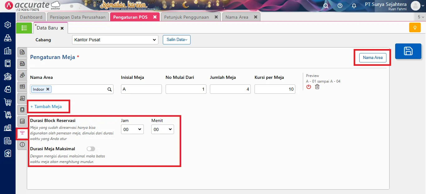 mengaktifkan fitur table management